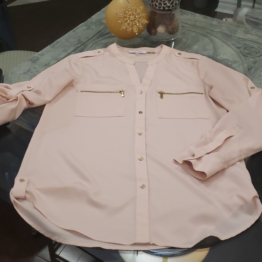 CALVIN KLEIN WOMEN'S DUSTY ROSE BUTTON UP BLOUSE new, medium fit